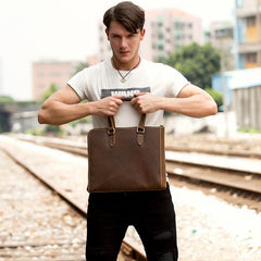 Brown Leather Mens 13 inches Briefcase Laptop Side Bag Business Bags Work Bags for Men - iwalletsmen