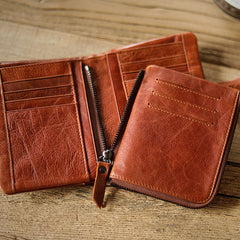 Cool Brown Leather Mens billfold Wallet Bifold SMall Wallet Black Front Pocket Wallet For Men - iwalletsmen
