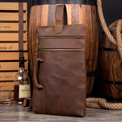 Casual Brown Leather Mens Large Sling Pack Sling Bag Chest Bag One Shoulder Backpacks for Men - iwalletsmen