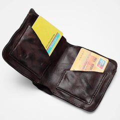 Dark Brown Handmade Leather Mens Bifold Small Wallet Brown billfold Wallet Card Wallet For Men - iwalletsmen