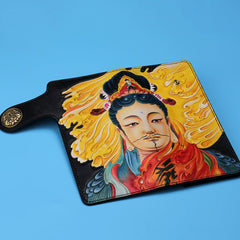 Handmade Leather Quan yin Buddha Mens Chain Biker Wallet Cool Leather Wallet With Chain Wallets for Men