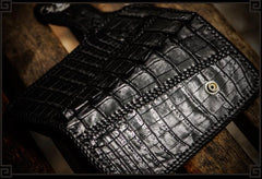 Handmade Leather Black Mens Chain Biker Wallet Cool Leather Wallet Long Clutch Wallets for Men