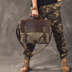 Canvas Leather Mens Womens Green Briefcase Side Bag Brown Messenger Bag Shoulder Bag For Men - iwalletsmen