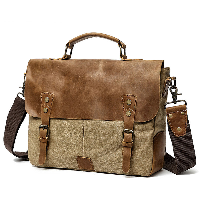 Waxed Canvas Leather Mens Casual Briefcase Computer Bag 14'' Messenger Bag For Men - iwalletsmen