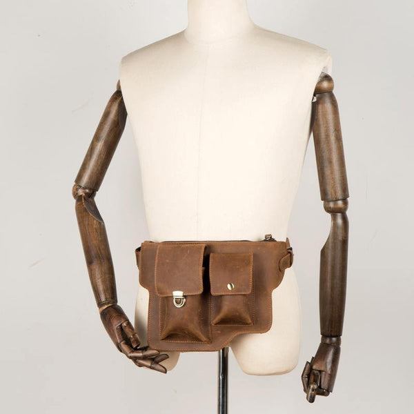Brown Leather Mens Fanny Pack Waist Bag Hip Pack Belt Bags Bumbag for Men - iwalletsmen