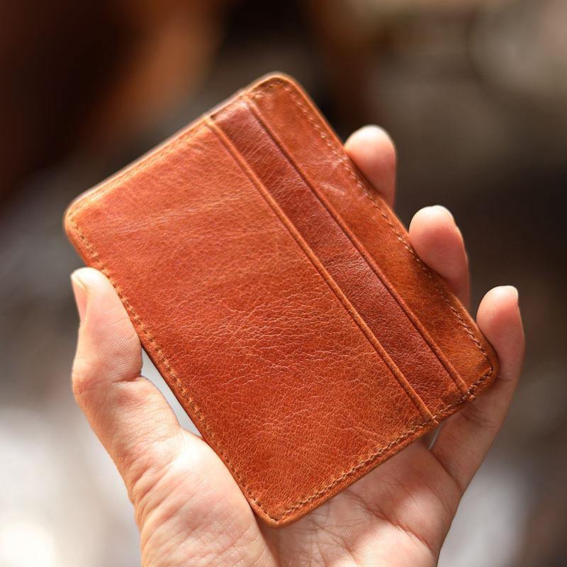 Brown Slim Leather Mens Card Wallet Small Card Holder Front Pocket Wallet For Men - iwalletsmen