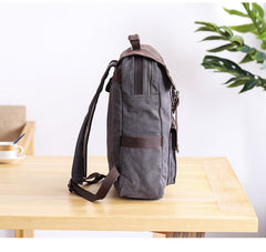 Dark Gray Waxed Canvas Mens Large 15'' Laptop Backpack College Backpack Hiking Backpack for Men - iwalletsmen
