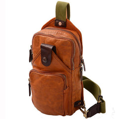 Fashion Black Leather Mens Sling Bag Chest Bag Sling Pack Tan One Shoulder Backpack For Men - iwalletsmen
