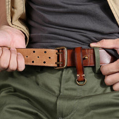 Handmade Leather Mens Casual Black Belt Double Holes Belt Brown Belt For Men - iwalletsmen