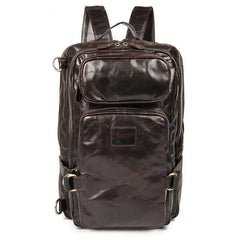 Cool Leather Mens 15 inches Computer Backpack Travel Backpacks Brown Weekender Bag Travel Bag for Men - iwalletsmen