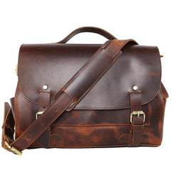 Vintage Dark Brown Leather Mens 14 inches Briefcase Black Work Briefcase Handbag For Men - iwalletsmen