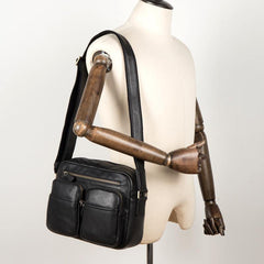 Cool Brown Leather Mens Small Courier Bag Messenger Bag Black Side Bag Postman Bag for Men - iwalletsmen