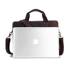 Vintage Mens Leather 14inch Laptop Briefcase Handbag Work Bag Business Bag Shoulder Bag For Men - iwalletsmen