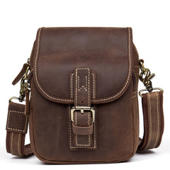 Dark Brown Casual Leather Mens Small Side Bag Messenger Bag Waist Bag Belt Pouch for Men - iwalletsmen