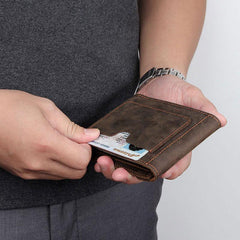 Dark Brown Small MENS LEATHER Bifold Wallet Card Brown billfold Wallet FOR MEN - iwalletsmen