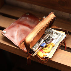 Cool Black Leather Mens billfold Key Wallet Bifold Brown Small Key Wallet Key Holder For Men - iwalletsmen