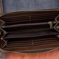 Brown Vintage Chain Wallet Leather Mens Gray Long Biker Wallet Zipper Clutch Wallet For Men - iwalletsmen