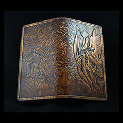 Handmade Leather Tooled Transformers Megatron Mens Long Wallet Cool Leather Wallet Clutch Wallet for Men