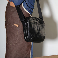 Genuine Leather Mens Cool Small Messenger Bag Sling Bag Chest Bag Bike Bag Cycling Bag for men