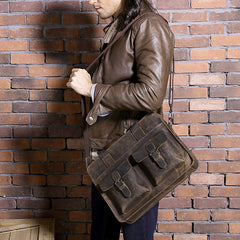 Vintage Coffee Leather Mens Briefcases Work Bag Laptop Bag Business Bag for Men - iwalletsmen