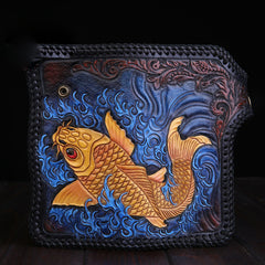 Handmade Leather Carp Mens Chain Biker Wallet Cool Leather Wallet With Chain Wallets for Men