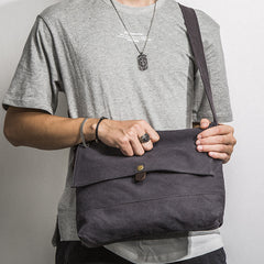 Casual Canvas Dark Gray Men's Side Bag Shoulder Bag Postman Messenger Bag For Men - iwalletsmen