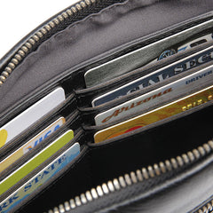 BLACK MENS LEATHER Yellow SLIM ZIPPER CLUTCH WRISTLET PURSE BAG CLUTCH BAG FOR MEN - iwalletsmen