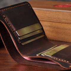 Handmade Leather Mens Cool Slim Leather Wallet Men Small Wallets Bifold for Men