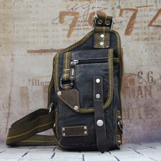 Canvas Black Mens Chest Bag Green Sling Bag Canvas Sling Backpack For Men - iwalletsmen