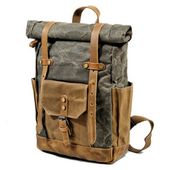Cool Canvas Leather Mens Large Waterproof Travel Backpack Green Computer Hiking Backpack for Men - iwalletsmen