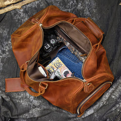 Cool Brown Leather Mens 19'' Overnight Bag Duffle Bag Travel Bag Large Weekender Bag for Men - iwalletsmen