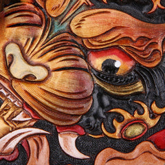 Handmade Leather Mens Clutch Wallet Tooled Cool Monster Wallet Long Zipper Wallets for Men