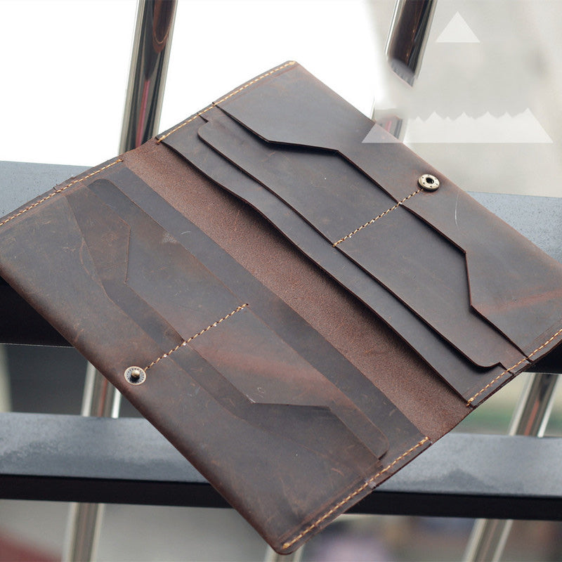 Vintage Brown Leather Mens Long Wallet Bifold Long Wallet Brown Phone Clutch Wallet For Men - iwalletsmen
