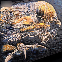 Handmade Black Tooled Chinese Dragon Leather Clutch Wristlet Bag Messenger Bags Side Bag For Men - iwalletsmen