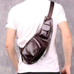 Oiled Leather Brown Men's Chest Bag Sling Bag One Shoulder Backpack For Men - iwalletsmen