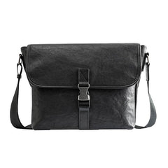 Black Wrinkled Leather Mens Small Side Bag Messenger Bags Brown Courier Bag Bicycle Bags for Men - iwalletsmen
