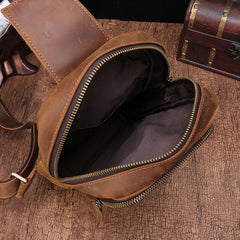 Vintage Brown Leather Men's Sling Bags Chest Bag One Shoulder Backpack For Men - iwalletsmen