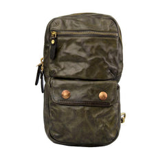 Fashion Black Leather Men Sling Bag Chest Bag Army Green Leather Sling Pack One Shoulder Backpack For Men - iwalletsmen