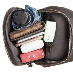 Simple Black Leather Sling Backpack Mens Sling Bag Vintage Sling Pack For Men - iwalletsmen