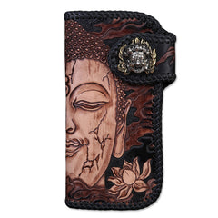 Handmade Leather Mens Cool Black Buddha Chain Wallet Biker Trucker Wallet with Chain