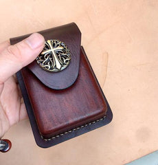 Cool Brown Leather Mens Cigarette Case Cigarette Holder Lighter Case Pouch with Belt Loop for Men - iwalletsmen