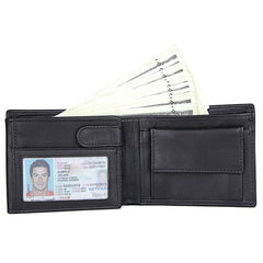 Black Trifold Leather Mens Wallet Small Wallet Billfold Wallet Black Front Pocket Wallet for Men - iwalletsmen