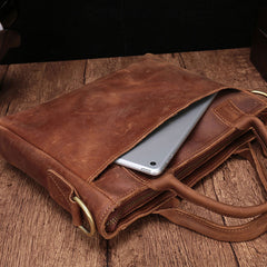Cool Brown Leather Mens Vintage Small Briefcase Work Bag Shoulder Bag For Men - iwalletsmen