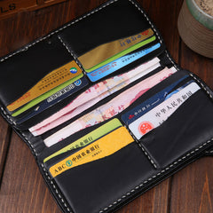 Handmade Leather Mens Cool Black Obsidian Chain Wallet Biker Trucker Wallet with Chain