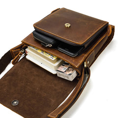 Vintage Brown  Leather Men's Small Side Bag Vertical Messenger Bag Tablet Bag For Men - iwalletsmen
