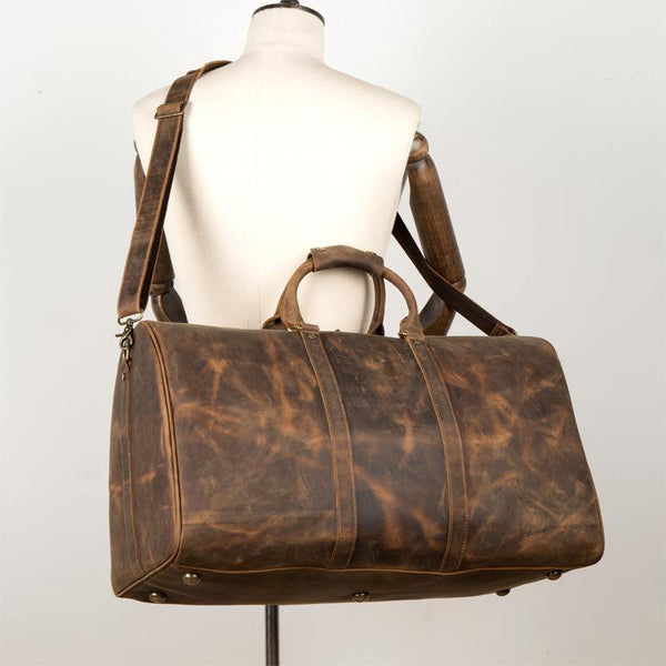 Brown Cool Leather 16 inches Weekender Bag Black Travel Shoulder Bags Duffle Bag for Men - iwalletsmen