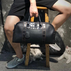 Casual Black Leather Men's 13 inches Overnight Bag Small Travel Bag Luggage Weekender Bag For Men - iwalletsmen