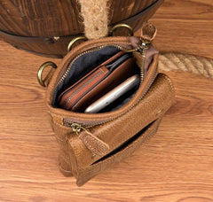 Cool Khaki Leather Mens Casual Waist Bag Belt Pouch Mini Messenger Bags Side Bag for Men - iwalletsmen