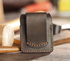 Dark Brown Handmade Leather Mens Armor Zippo Lighter Cases With Belt Loop Zippo Armor Lighter Holders For Men - iwalletsmen