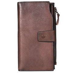 Cool Brown Leather Mens Long Wallet Gray Buckled Long Wallet Bifold Clutch Wallet for Men - iwalletsmen